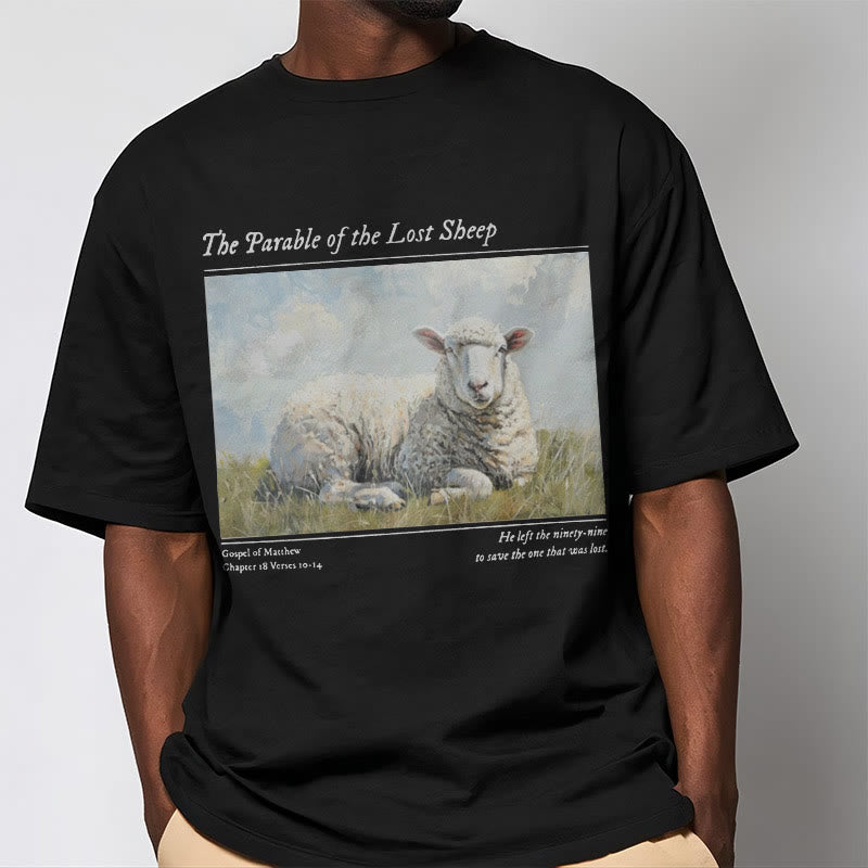 Christianartworkshop T-Shirt im realistischen Stil „Parable of the Lost Sheep“, kurzärmlig, gewaschen