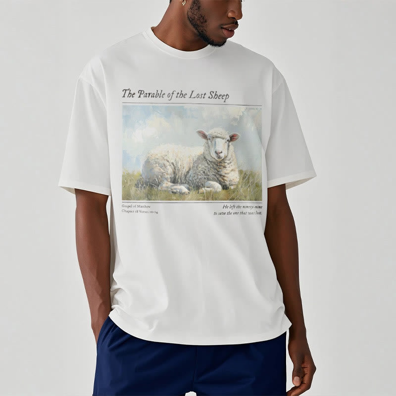 Christianartworkshop T-Shirt im realistischen Stil „Parable of the Lost Sheep“, kurzärmlig, gewaschen