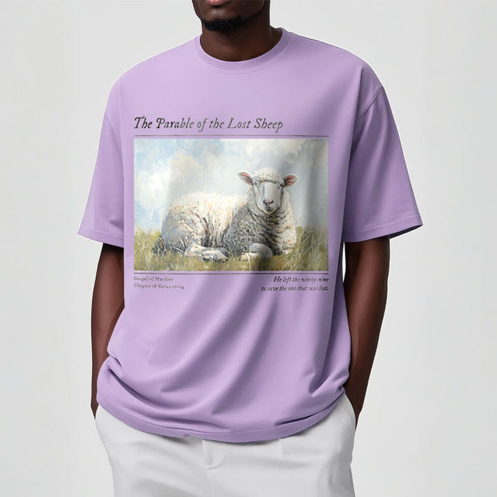 Christianartworkshop T-Shirt im realistischen Stil „Parable of the Lost Sheep“, kurzärmlig, gewaschen