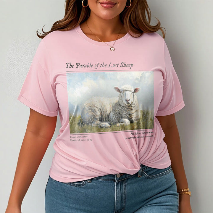 Christianartworkshop T-Shirt im realistischen Stil „Parable of the Lost Sheep“, kurzärmlig, gewaschen