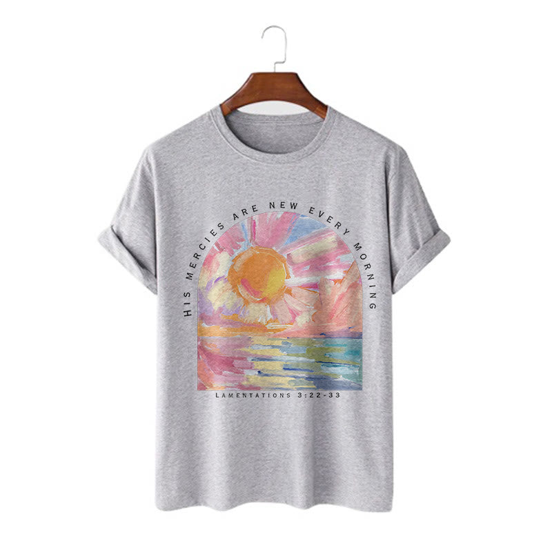 Christianartworkshop Farbiges Kurzarm-T-Shirt „Seine Barmherzigkeit ist jeden Morgen neu“ - Grau - 2XL - image 16