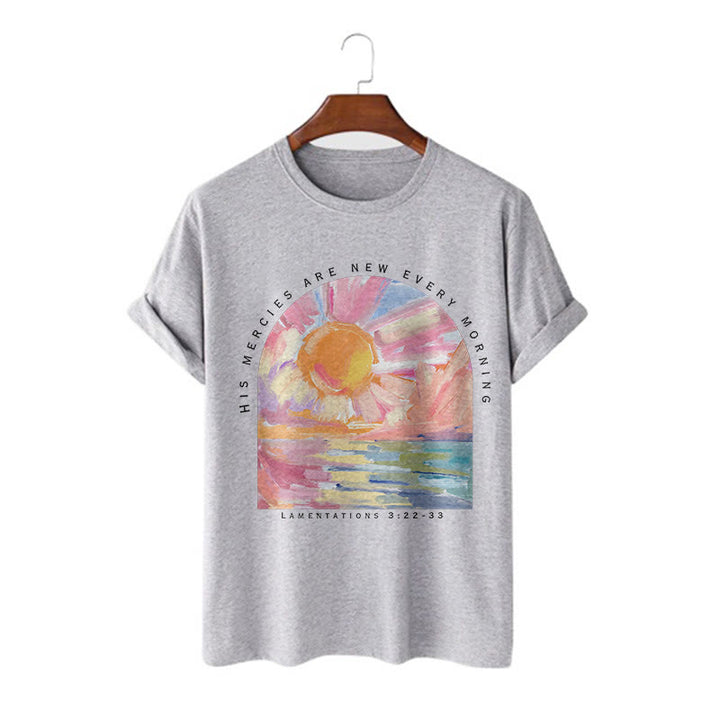 Christianartworkshop Farbiges Kurzarm-T-Shirt „Seine Barmherzigkeit ist jeden Morgen neu“ - Grau - 2XL - image 16