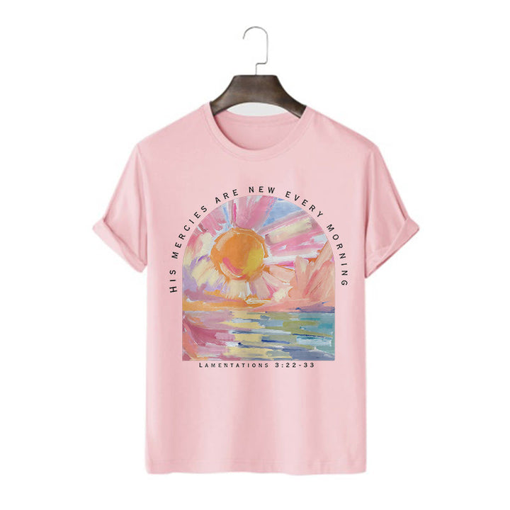 Christianartworkshop Farbiges Kurzarm-T-Shirt „Seine Barmherzigkeit ist jeden Morgen neu“ - Rosa - 2XL - image 12