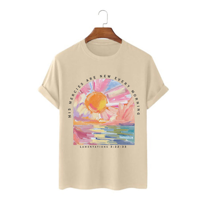 Christianartworkshop Farbiges Kurzarm-T-Shirt „Seine Barmherzigkeit ist jeden Morgen neu“ - Khaki - 2XL - image 6