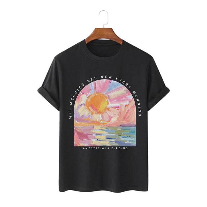 Christianartworkshop Farbiger Stil Seine Gnaden sind jeden Morgen neu Kurzärmeliges gewaschenes T-Shirt