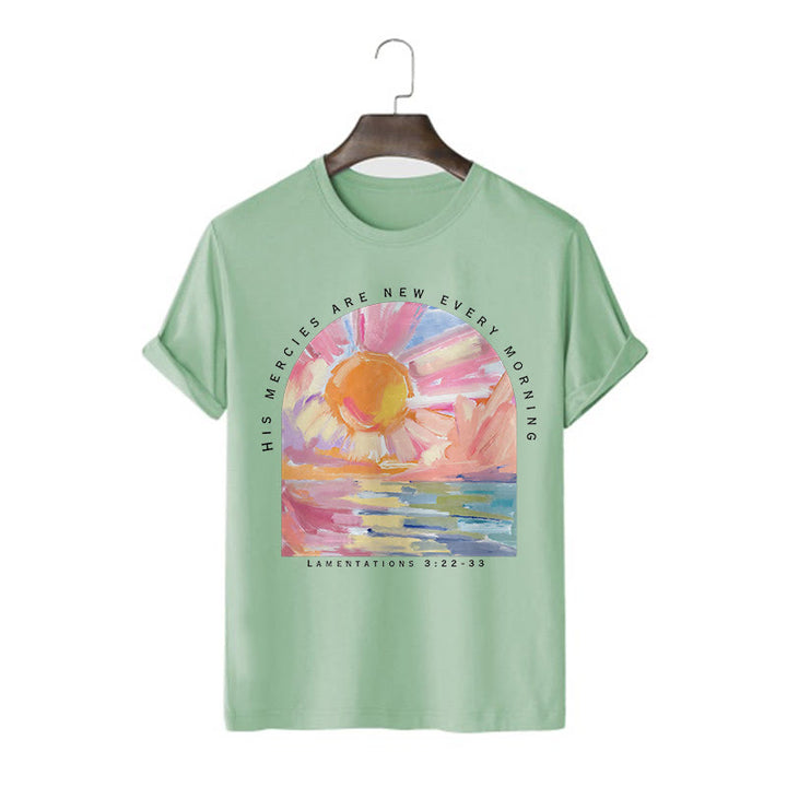 Christianartworkshop Farbiges Kurzarm-T-Shirt „Seine Barmherzigkeit ist jeden Morgen neu“ - Hellgrün - 2XL - image 10