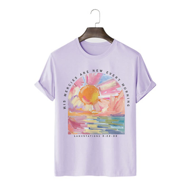 Christianartworkshop Farbiges Kurzarm-T-Shirt „Seine Barmherzigkeit ist jeden Morgen neu“ - Lila - 2XL - image 14