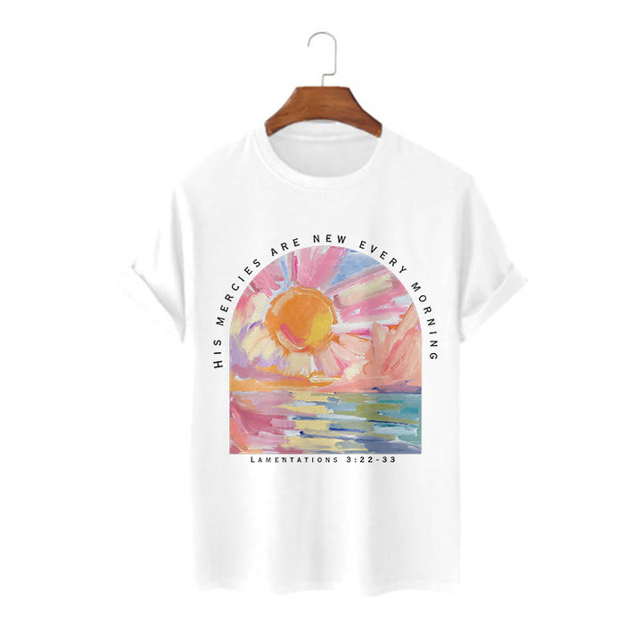 Christianartworkshop Farbiges Kurzarm-T-Shirt „Seine Barmherzigkeit ist jeden Morgen neu“ - Weiß - 2XL - image 0