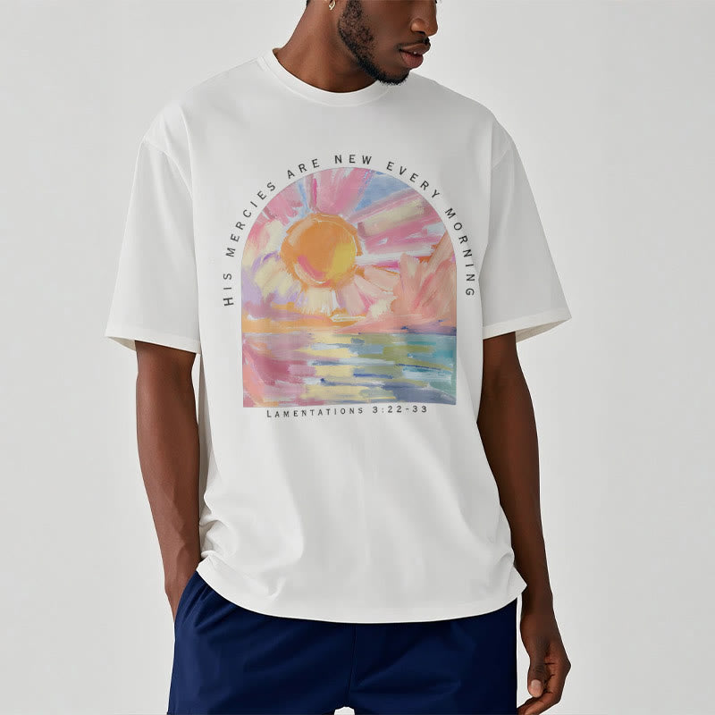 Christianartworkshop Farbiges Kurzarm-T-Shirt „Seine Barmherzigkeit ist jeden Morgen neu“ - image 3