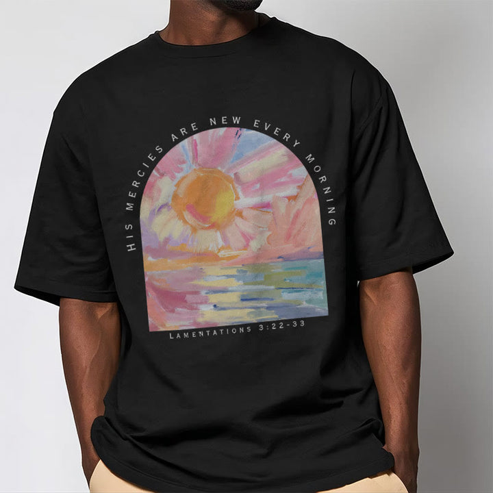 Christianartworkshop Farbiges Kurzarm-T-Shirt „Seine Barmherzigkeit ist jeden Morgen neu“ - image 5