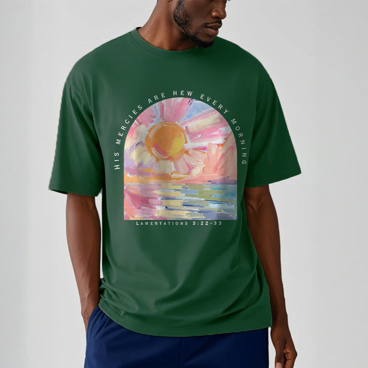 Christianartworkshop Farbiges Kurzarm-T-Shirt „Seine Barmherzigkeit ist jeden Morgen neu“ - image 8