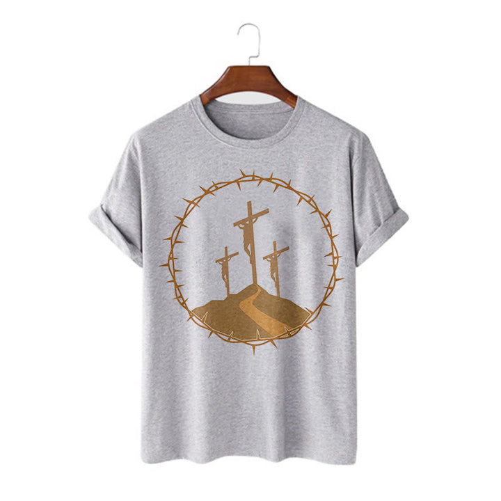 Christianartworkshop – Kurzärmliges, gewaschenes T-Shirt im minimalistischen Stil mit drei Kreuzen von Calvary