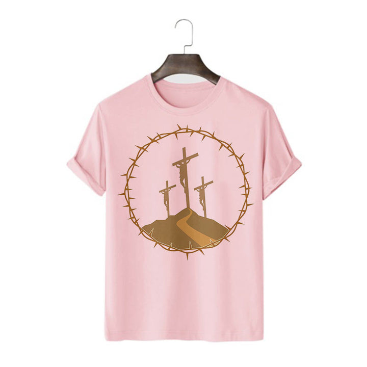Christianartworkshop – Kurzärmliges, gewaschenes T-Shirt im minimalistischen Stil mit drei Kreuzen von Calvary