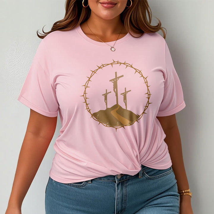 Christianartworkshop – Kurzärmliges, gewaschenes T-Shirt im minimalistischen Stil mit drei Kreuzen von Calvary