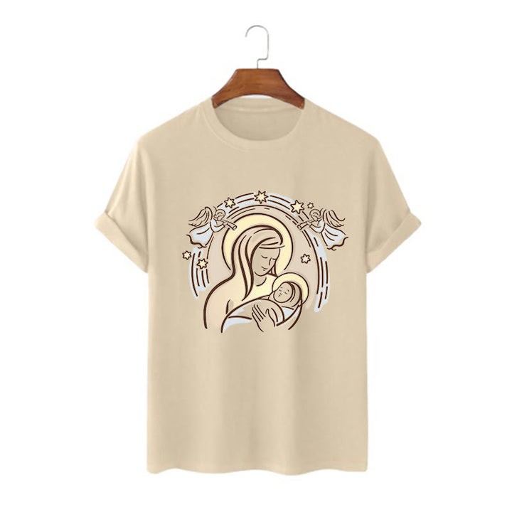 Christianartworkshop T-Shirt mit Cartoon-Motiv „Madonna und Kind“, kurzärmlig, gewaschen