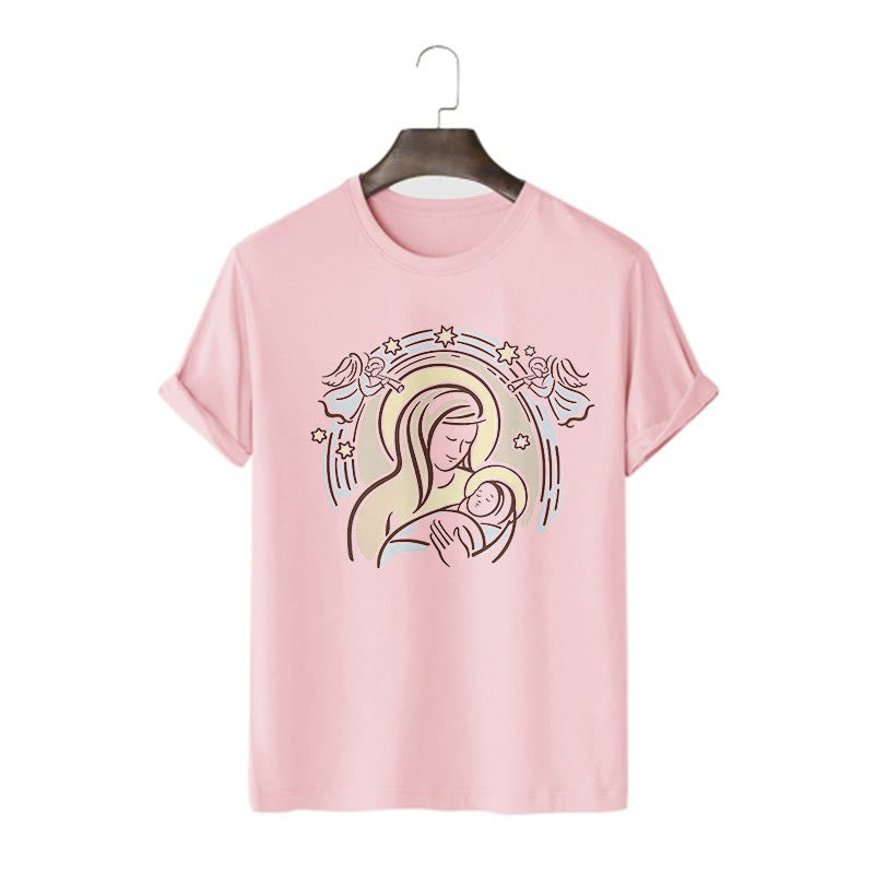 Christianartworkshop T-Shirt mit Cartoon-Motiv „Madonna und Kind“, kurzärmlig, gewaschen