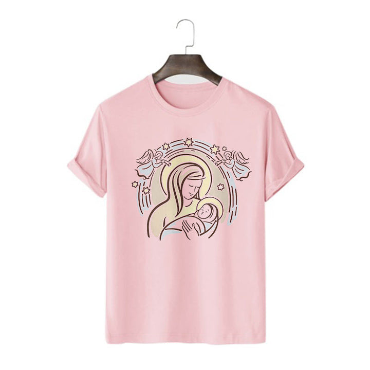 Christianartworkshop T-Shirt mit Cartoon-Motiv „Madonna und Kind“, kurzärmlig, gewaschen