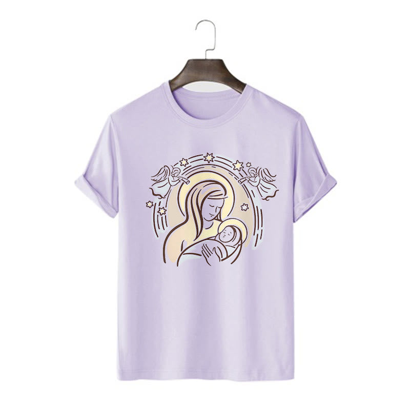 Christianartworkshop T-Shirt mit Cartoon-Motiv „Madonna und Kind“, kurzärmlig, gewaschen