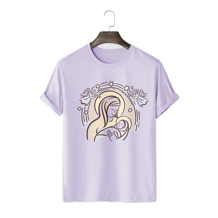 Christianartworkshop T-Shirt mit Cartoon-Motiv „Madonna und Kind“, kurzärmlig, gewaschen