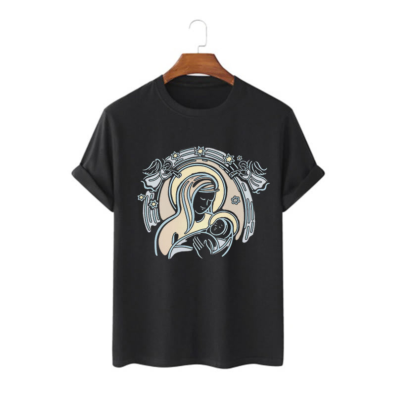 Christianartworkshop T-Shirt mit Cartoon-Motiv „Madonna und Kind“, kurzärmlig, gewaschen