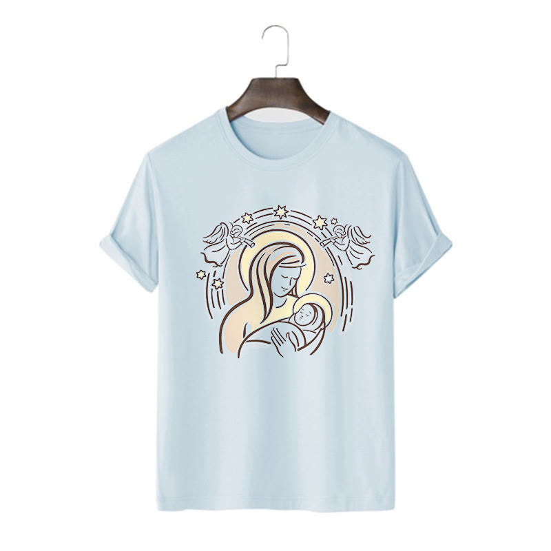 Christianartworkshop T-Shirt mit Cartoon-Motiv „Madonna und Kind“, kurzärmlig, gewaschen