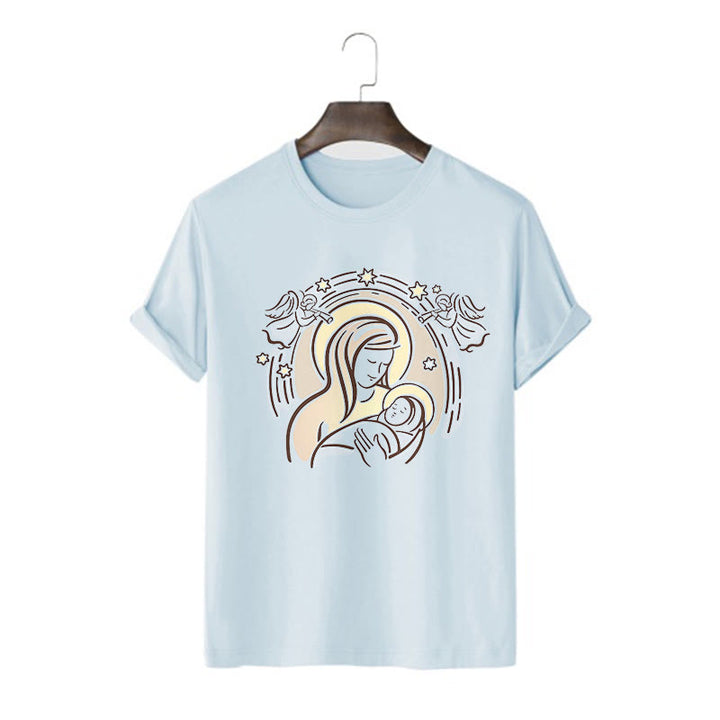 Christianartworkshop T-Shirt mit Cartoon-Motiv „Madonna und Kind“, kurzärmlig, gewaschen