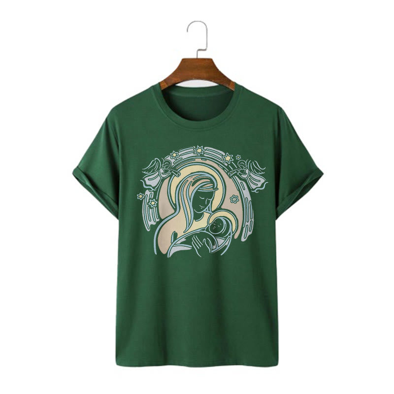 Christianartworkshop T-Shirt mit Cartoon-Motiv „Madonna und Kind“, kurzärmlig, gewaschen