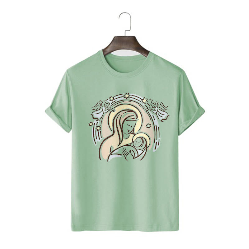 Christianartworkshop T-Shirt mit Cartoon-Motiv „Madonna und Kind“, kurzärmlig, gewaschen