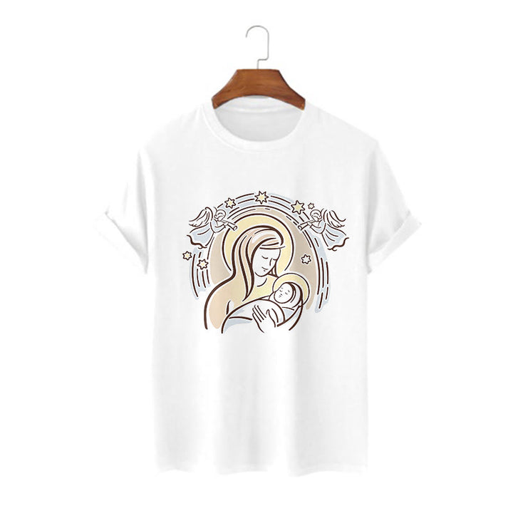 Christianartworkshop T-Shirt mit Cartoon-Motiv „Madonna und Kind“, kurzärmlig, gewaschen