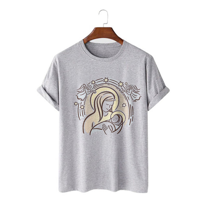 Christianartworkshop T-Shirt mit Cartoon-Motiv „Madonna und Kind“, kurzärmlig, gewaschen