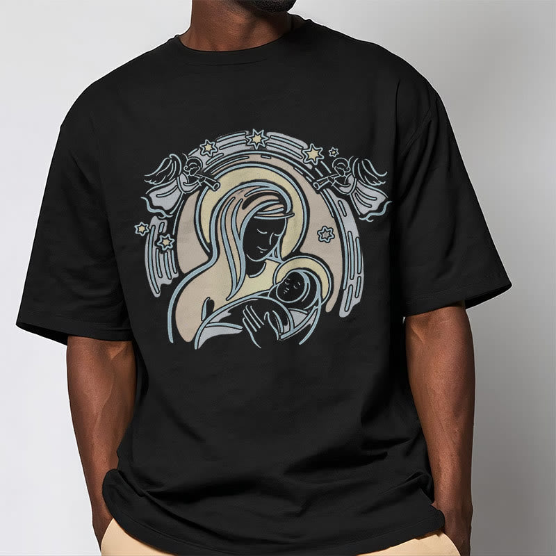 Christianartworkshop T-Shirt mit Cartoon-Motiv „Madonna und Kind“, kurzärmlig, gewaschen