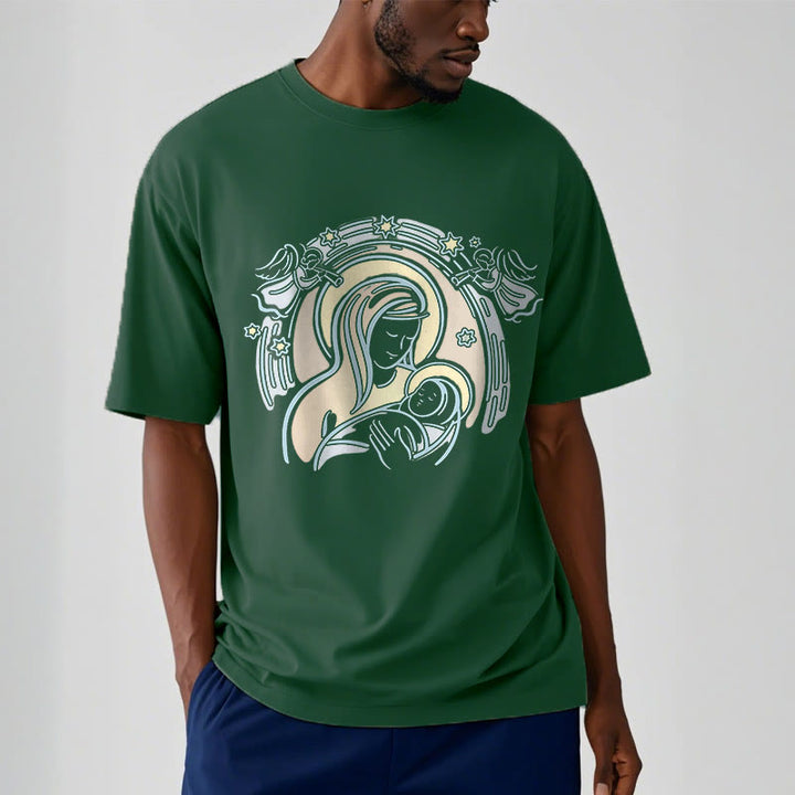 Christianartworkshop T-Shirt mit Cartoon-Motiv „Madonna und Kind“, kurzärmlig, gewaschen
