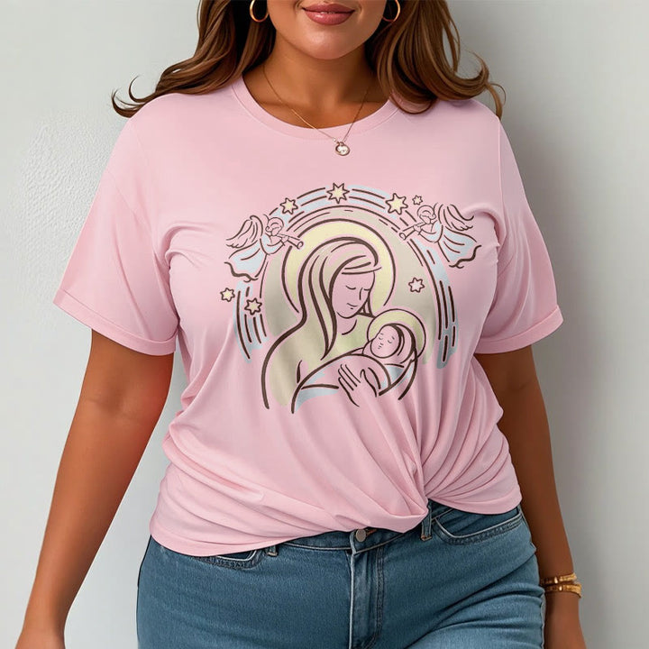 Christianartworkshop T-Shirt mit Cartoon-Motiv „Madonna und Kind“, kurzärmlig, gewaschen