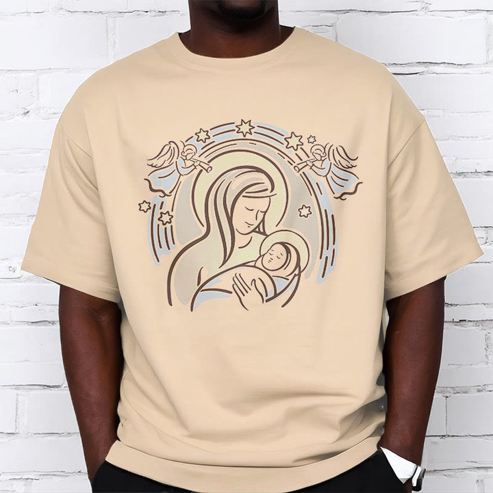 Christianartworkshop T-Shirt mit Cartoon-Motiv „Madonna und Kind“, kurzärmlig, gewaschen