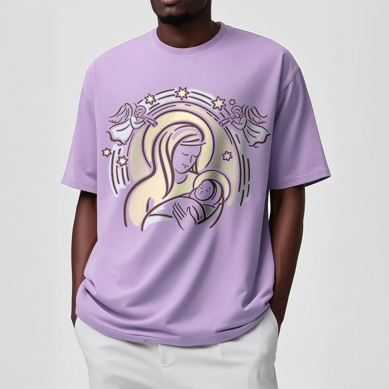 Christianartworkshop T-Shirt mit Cartoon-Motiv „Madonna und Kind“, kurzärmlig, gewaschen