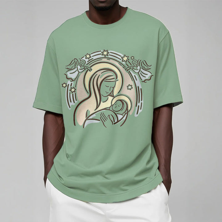Christianartworkshop T-Shirt mit Cartoon-Motiv „Madonna und Kind“, kurzärmlig, gewaschen