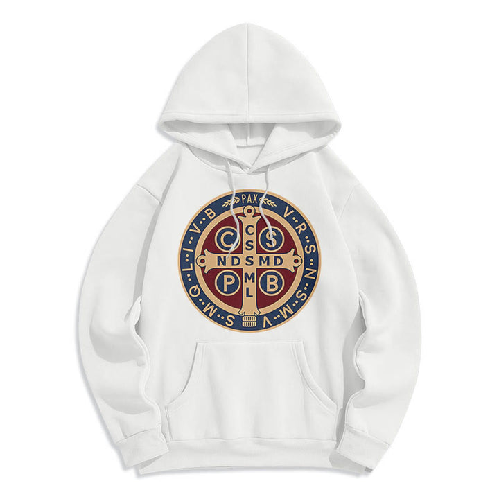 Christianartworkshop Klassischer farbiger Stil St. Benedict Protector Fleece-gefütterter Polyester-Kapuzenpullover - Weiß - 2XL - image 5