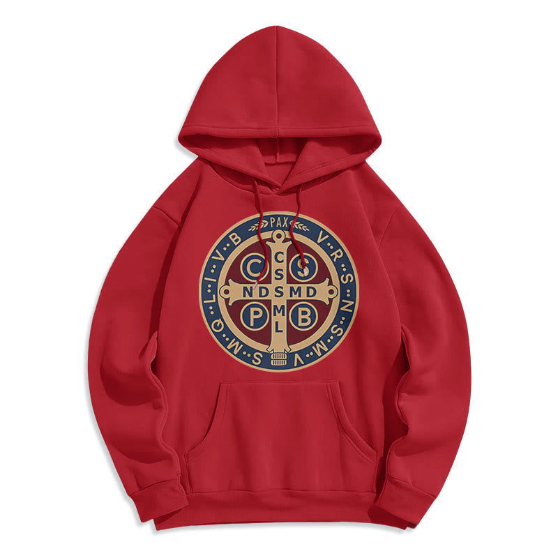 Christianartworkshop Klassischer farbiger Stil St. Benedict Protector Fleece-gefütterter Polyester-Kapuzenpullover