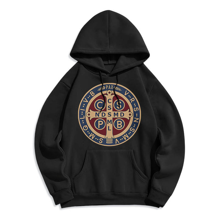 Christianartworkshop Klassischer farbiger St. Benedict Protector Fleecegefütterter Polyester-Hoodie im klassischen Stil - Schwarz - 2XL - image 0