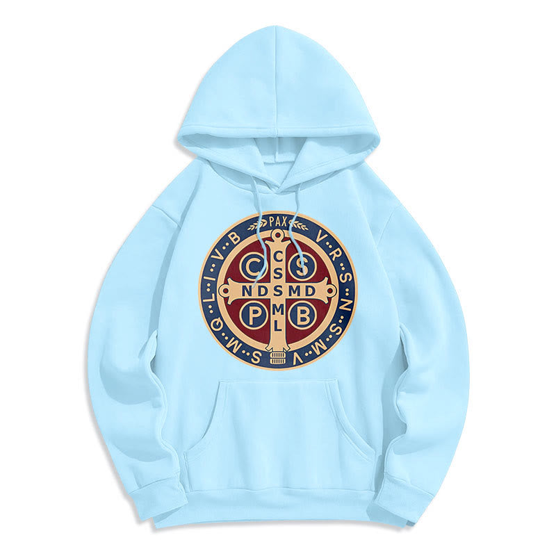 Christianartworkshop Klassischer farbiger Stil St. Benedict Protector Fleece-gefütterter Polyester-Kapuzenpullover - Blau - 2XL - image 25