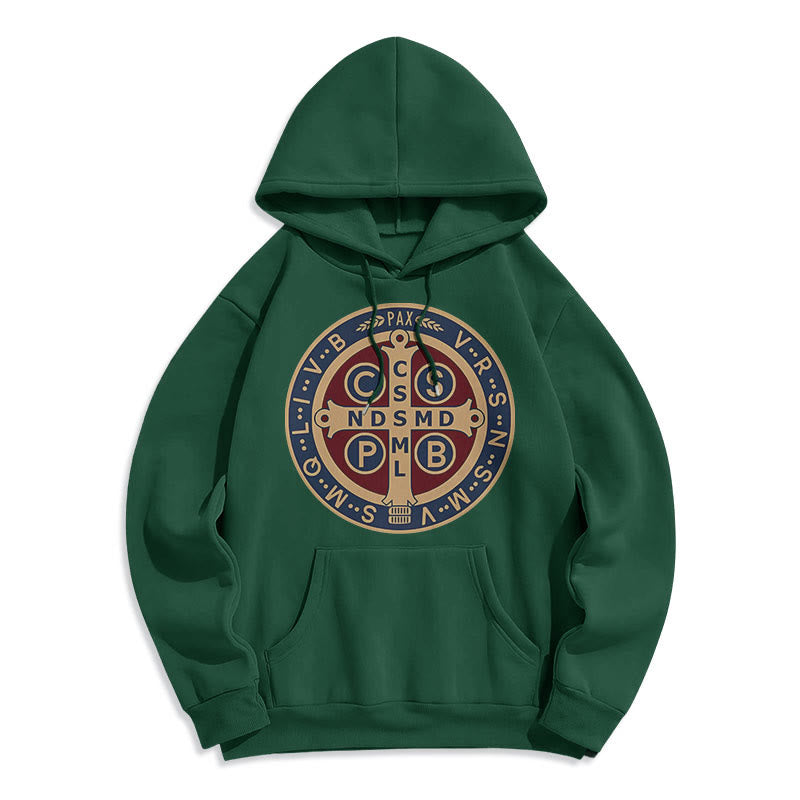 Christianartworkshop Klassischer farbiger Stil St. Benedict Protector Fleece-gefütterter Polyester-Kapuzenpullover