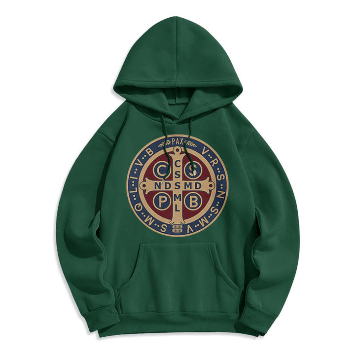 Christianartworkshop Klassischer farbiger Stil St. Benedict Protector Fleece-gefütterter Polyester-Kapuzenpullover