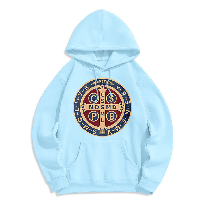 Christianartworkshop Klassischer farbiger Stil St. Benedict Protector Fleece-gefütterter Polyester-Kapuzenpullover