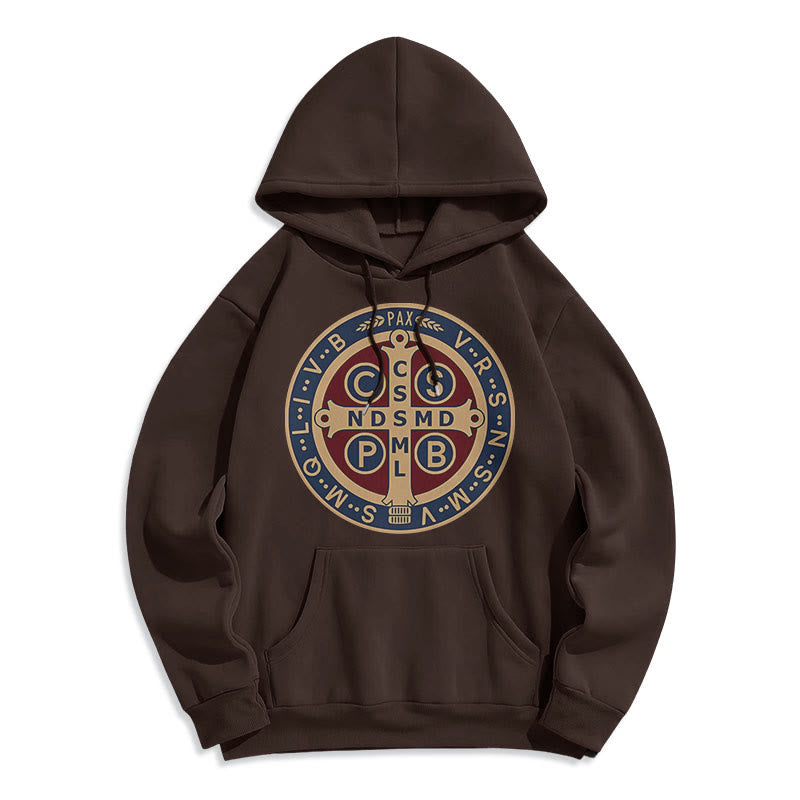 Christianartworkshop Klassischer farbiger Stil St. Benedict Protector Fleece-gefütterter Polyester-Kapuzenpullover