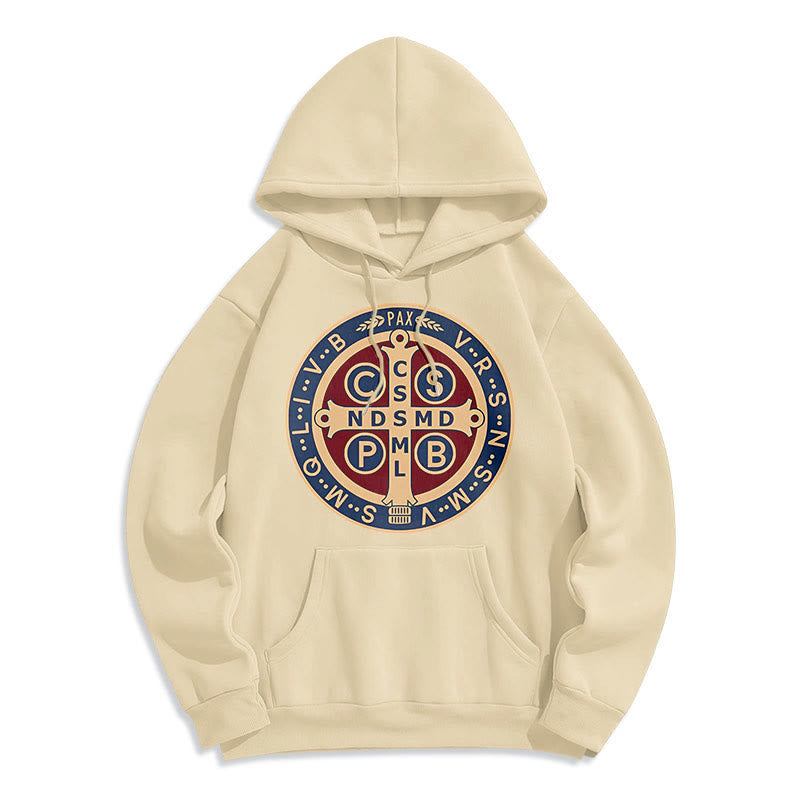 Christianartworkshop Klassischer farbiger Stil St. Benedict Protector Fleece-gefütterter Polyester-Kapuzenpullover - Beige - 2XL - image 10