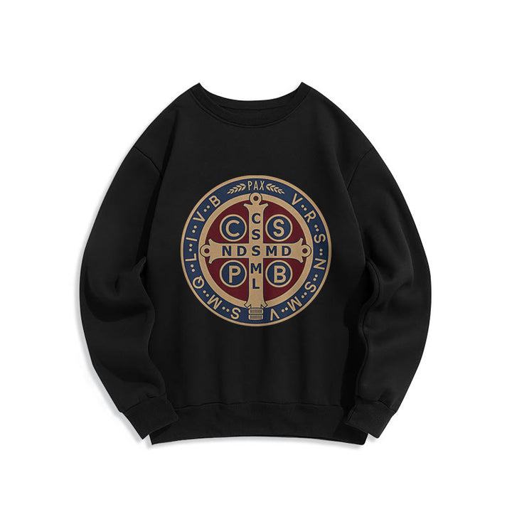Christianartworkshop Klassisches, farbiges Sweatshirt mit Fleecefutter aus Polyester im St. Benedict-Beschützer-Stil