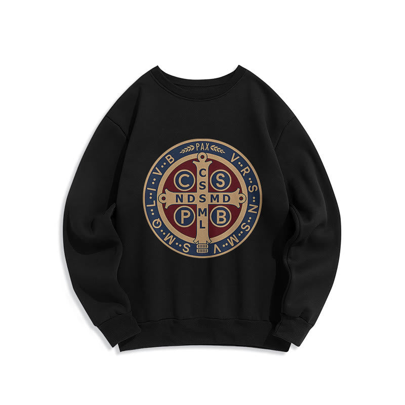 Christianartworkshop Klassisches, farbiges Sweatshirt mit Fleecefutter aus Polyester im St. Benedict-Beschützer-Stil - Sweatshirt mit Rundhalsausschnitt - Schwarz - 2XL - image 0