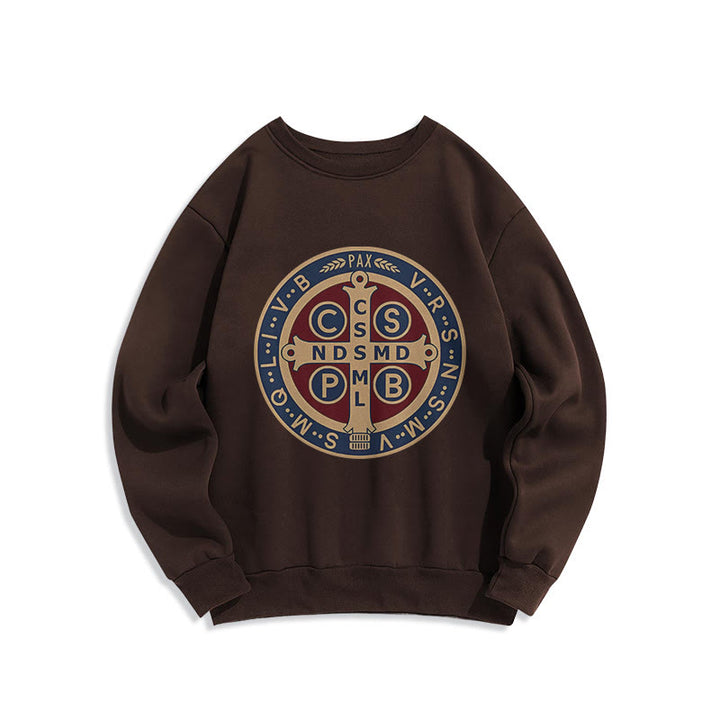 Christianartworkshop Klassisches, farbiges Sweatshirt mit Fleecefutter aus Polyester im St. Benedict-Beschützer-Stil - Sweatshirt mit Rundhalsausschnitt - Braun - 2XL - image 15