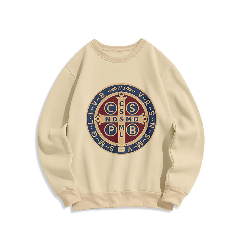 Christianartworkshop Klassisches, farbiges Sweatshirt mit Fleecefutter aus Polyester im St. Benedict-Beschützer-Stil - Sweatshirt mit Rundhalsausschnitt - Beige - 2XL - image 10