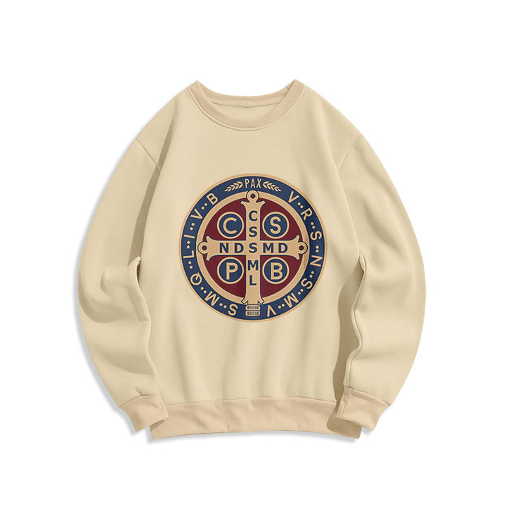 Christianartworkshop Klassisches, farbiges Sweatshirt mit Fleecefutter aus Polyester im St. Benedict-Beschützer-Stil - Sweatshirt mit Rundhalsausschnitt - Beige - 2XL - image 10